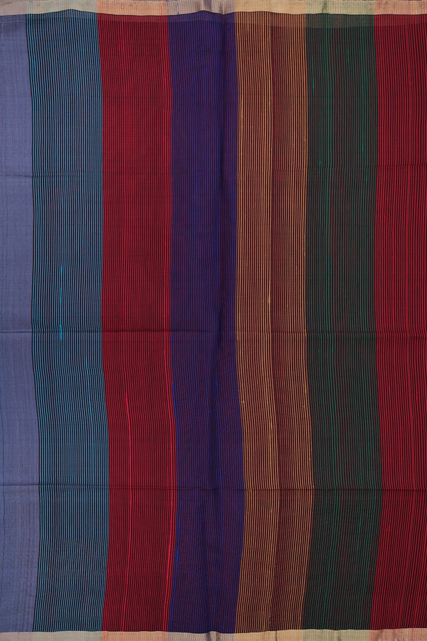 Raw Silk Saree In Plain Pigeon Blue With Zari Border