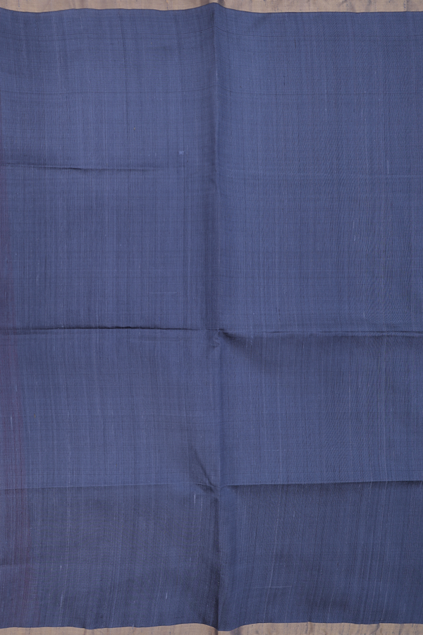 Raw Silk Saree In Plain Pigeon Blue With Zari Border