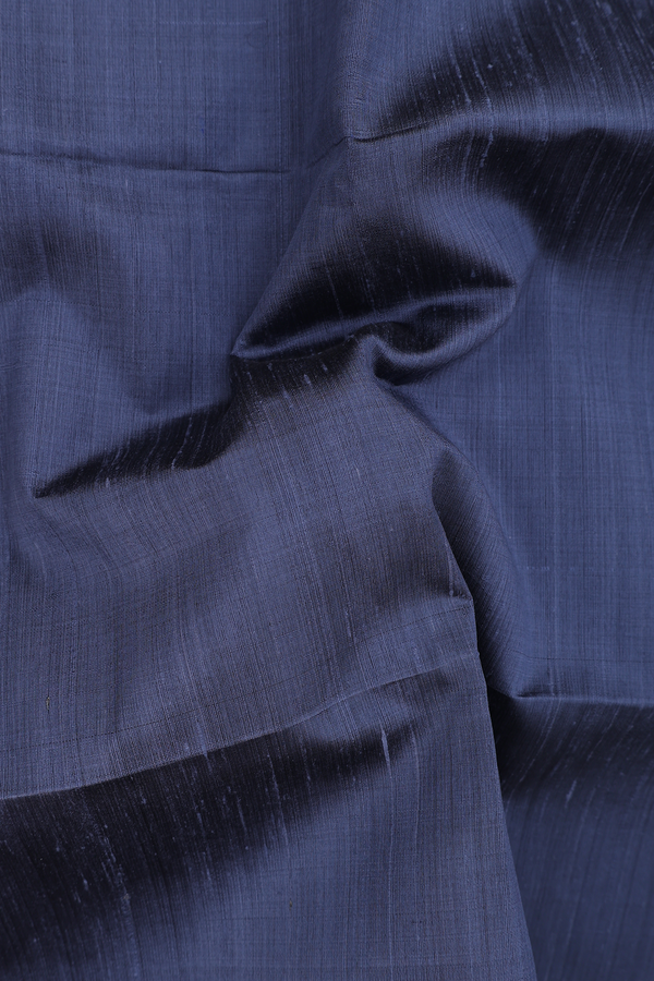 Raw Silk Saree In Plain Pigeon Blue With Zari Border