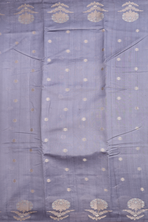Raw Silk Saree In Grey With Floral Zari Buttas