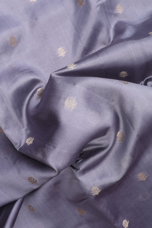 Raw Silk Saree In Grey With Floral Zari Buttas