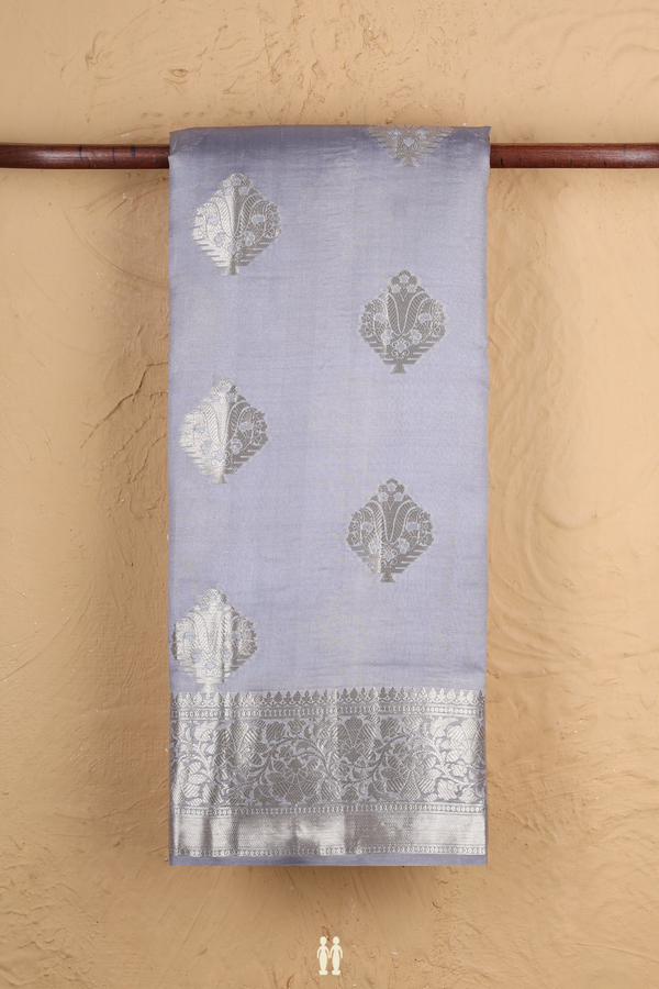 Raw Silk Saree In Grey With Zari Motifs