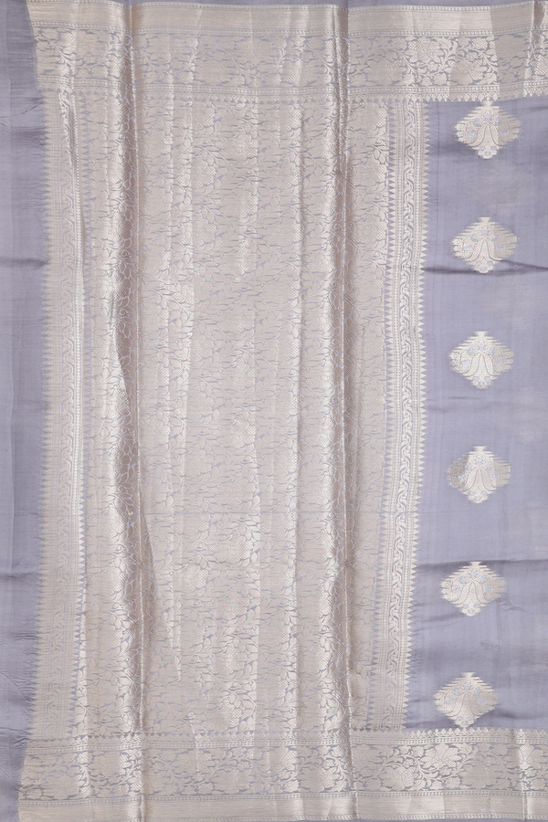 Raw Silk Saree In Grey With Zari Motifs