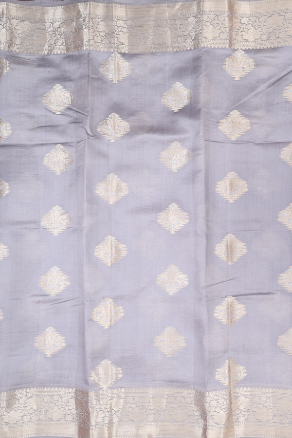 Raw Silk Saree In Grey With Zari Motifs