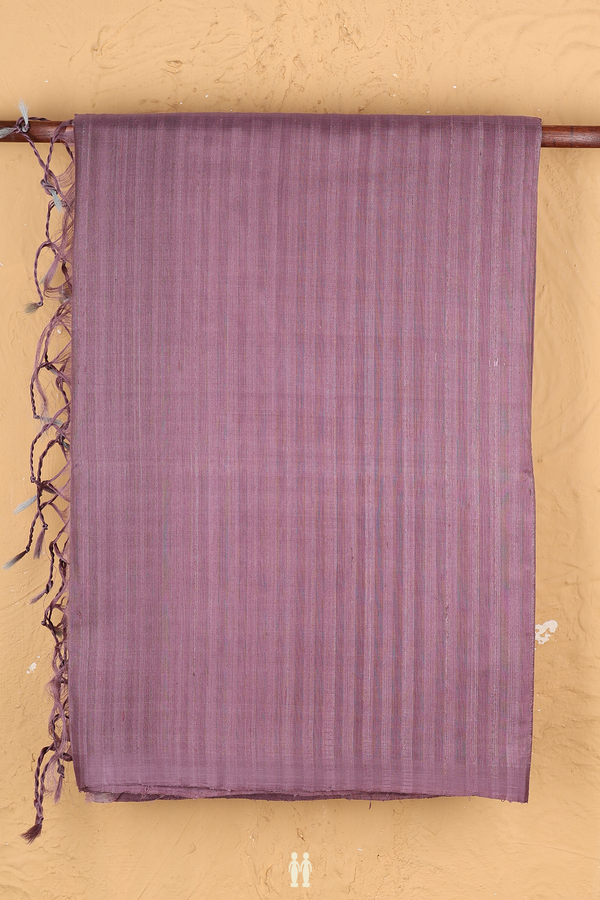 Raw Silk Saree In Greyish Purple With Self Stripes Design