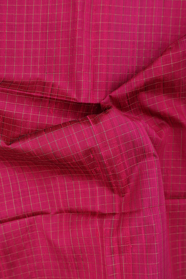 Raw Silk Saree In Hibiscus Red With Checks Design
