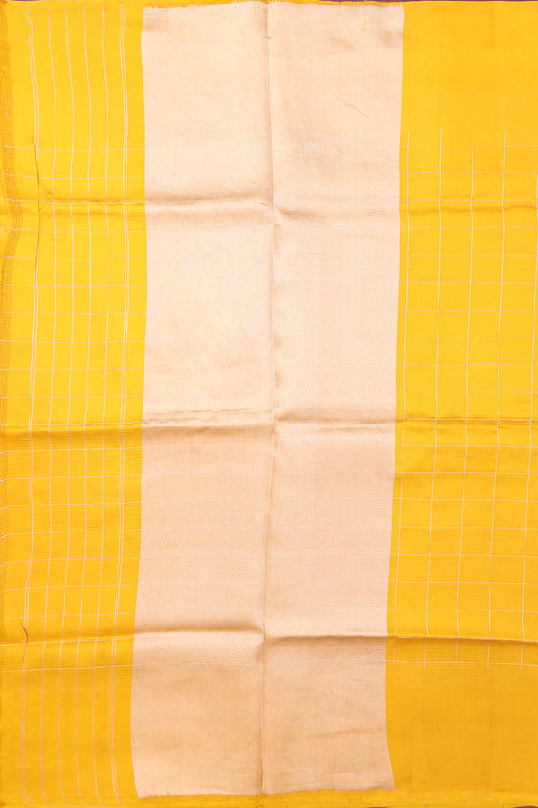 Raw Silk Saree In Honey Yellow With Checks Design