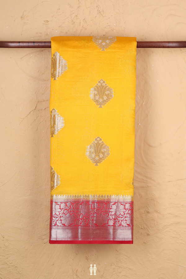 Raw Silk Saree In Honey Yellow With Zari Motifs