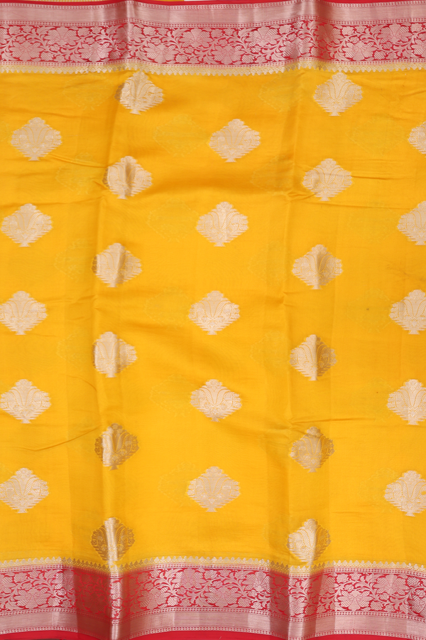 Raw Silk Saree In Honey Yellow With Zari Motifs