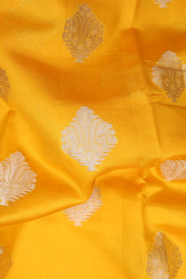 Raw Silk Saree In Honey Yellow With Zari Motifs