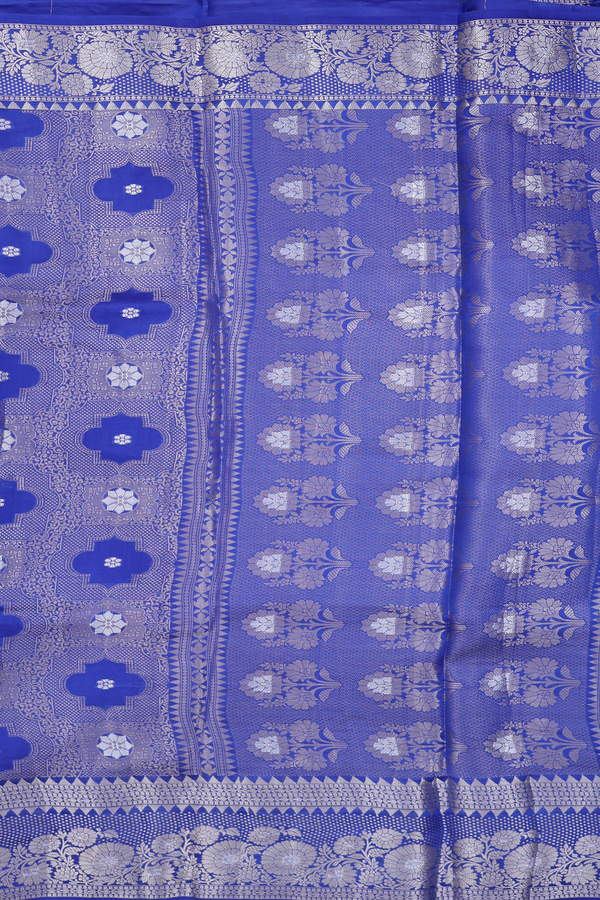 Raw Silk Saree In Indigo Blue With Allover Design