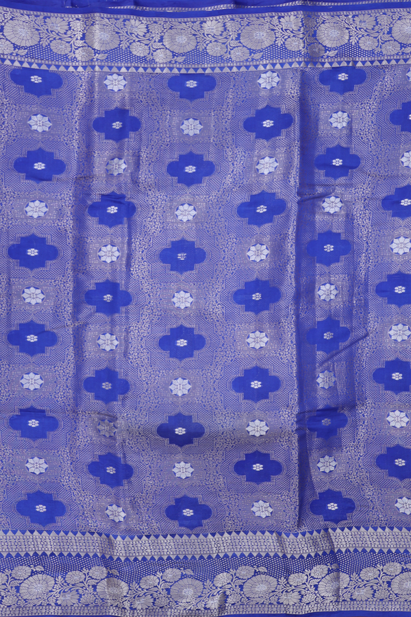 Raw Silk Saree In Indigo Blue With Allover Design