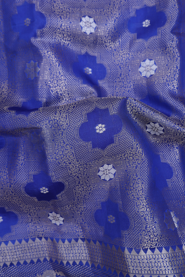 Raw Silk Saree In Indigo Blue With Allover Design