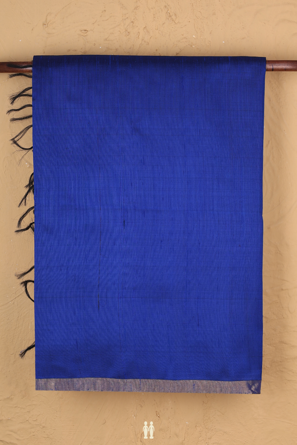 Raw Silk Saree In Plain Indigo Blue With Zari Border