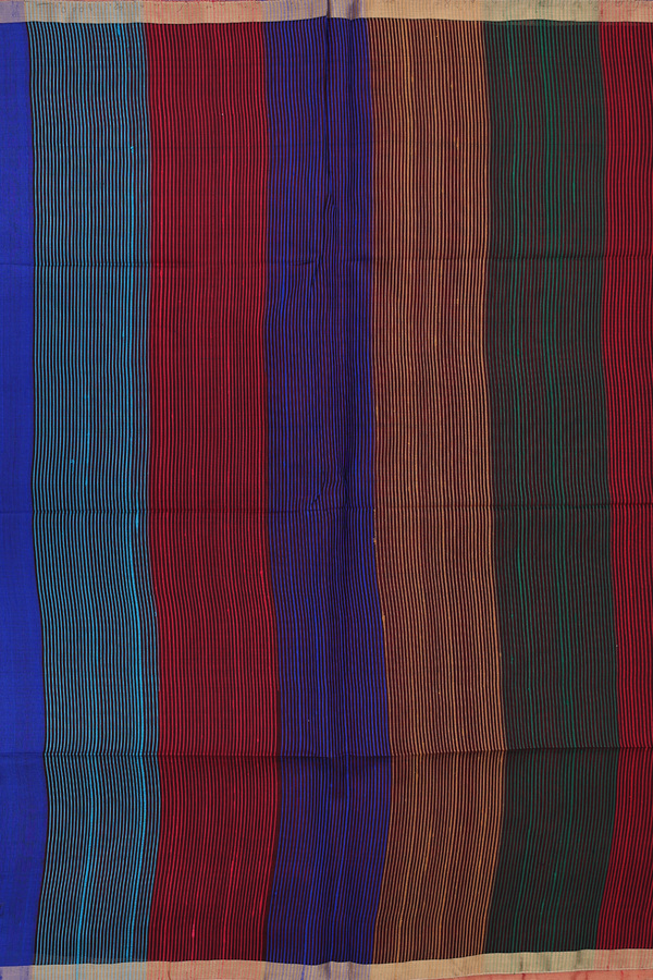 Raw Silk Saree In Plain Indigo Blue With Zari Border