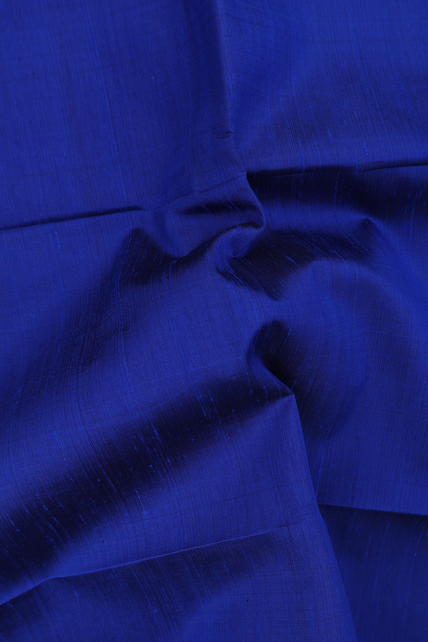 Raw Silk Saree In Plain Indigo Blue With Zari Border