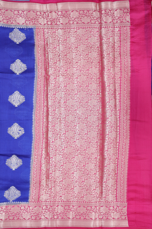 Raw Silk Saree In Indigo Blue With Zari Motifs