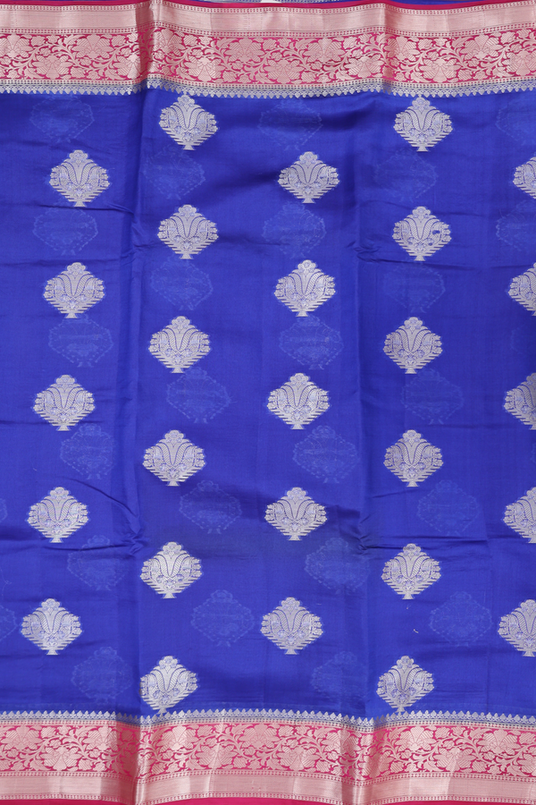 Raw Silk Saree In Indigo Blue With Zari Motifs