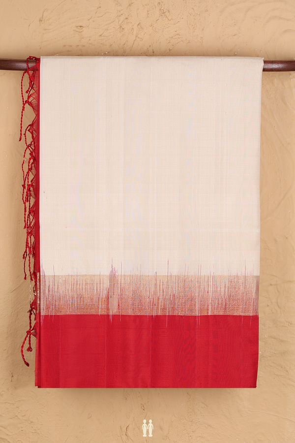Raw Silk Saree In Ivory With Ganga Jamuna Border