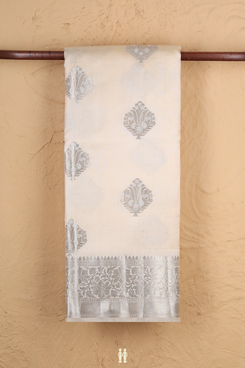 Raw Silk Saree In Ivory With Zari Motifs