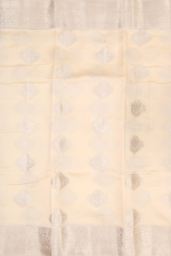 Raw Silk Saree In Ivory With Zari Motifs