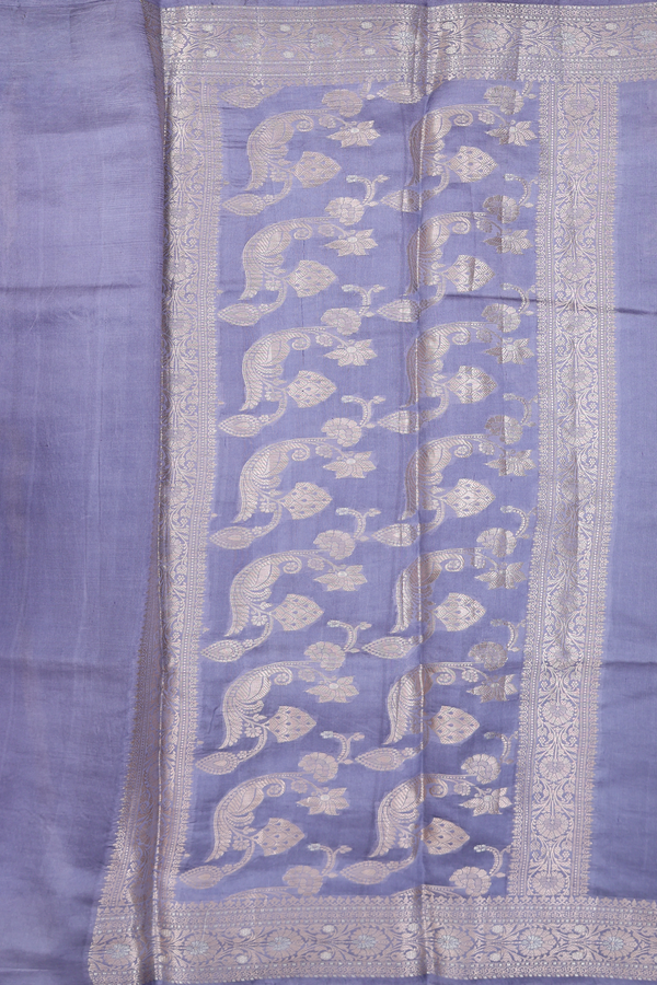 Raw Silk Saree In Lavender Blue With Floral Buttas