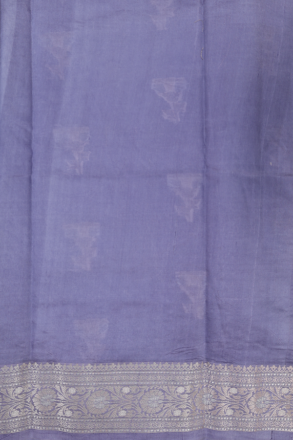 Raw Silk Saree In Lavender Blue With Floral Buttas