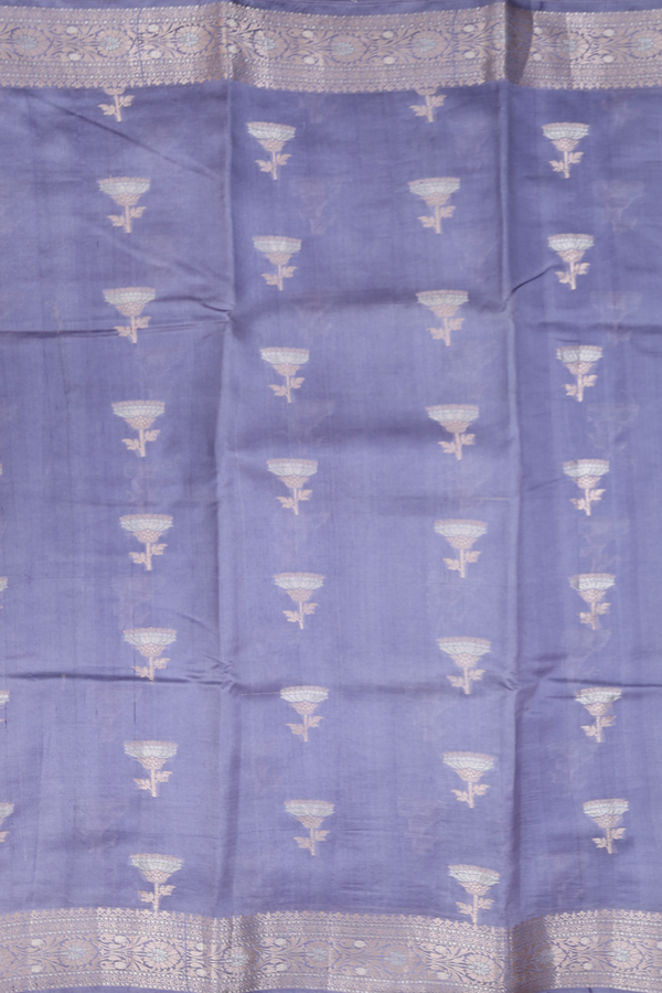 Raw Silk Saree In Lavender Blue With Floral Buttas