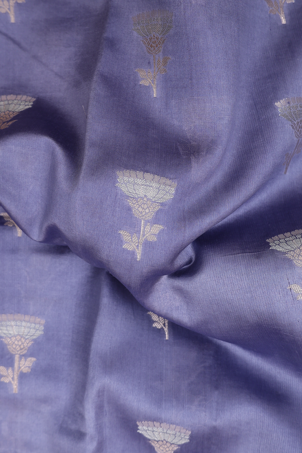 Raw Silk Saree In Lavender Blue With Floral Buttas