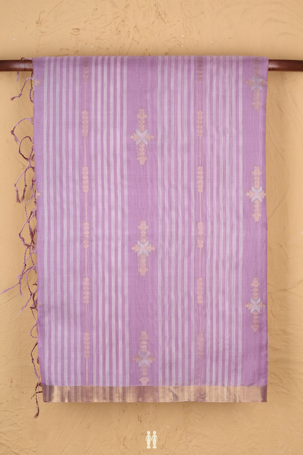 Raw Silk Saree In Lavender With Stripes Design