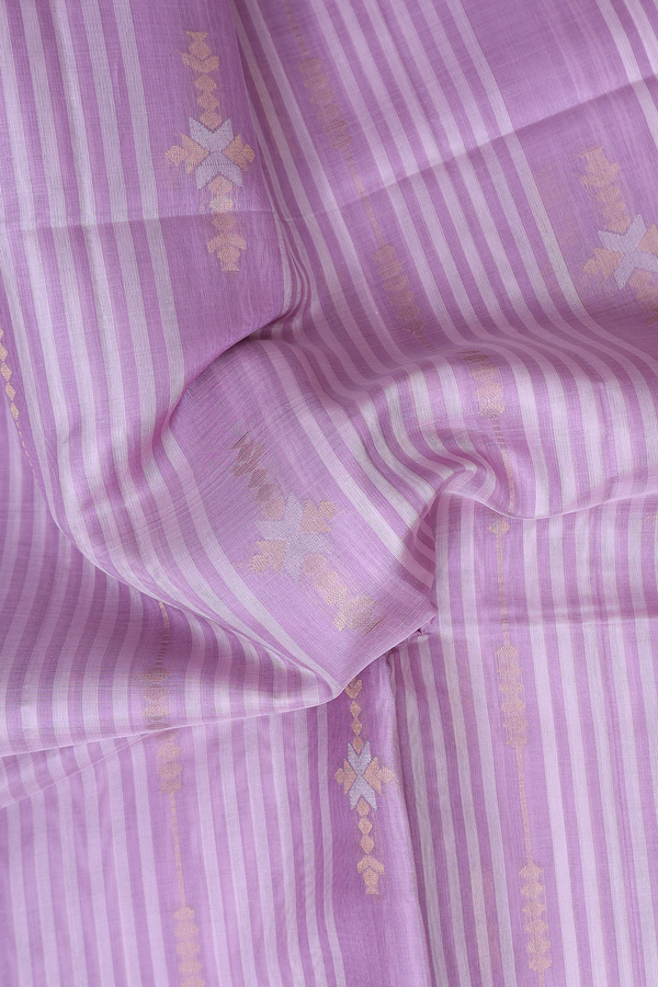Raw Silk Saree In Lavender With Stripes Design