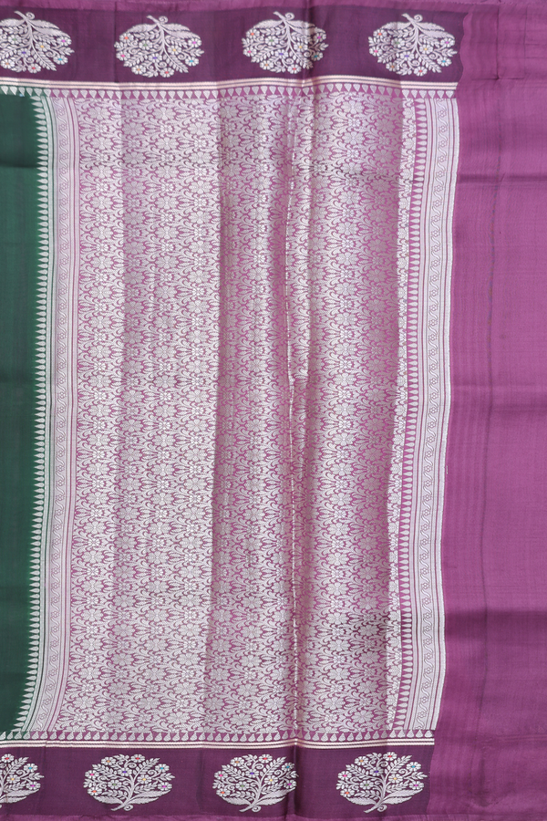Raw Silk Saree In Leaf Green With Floral Buttas