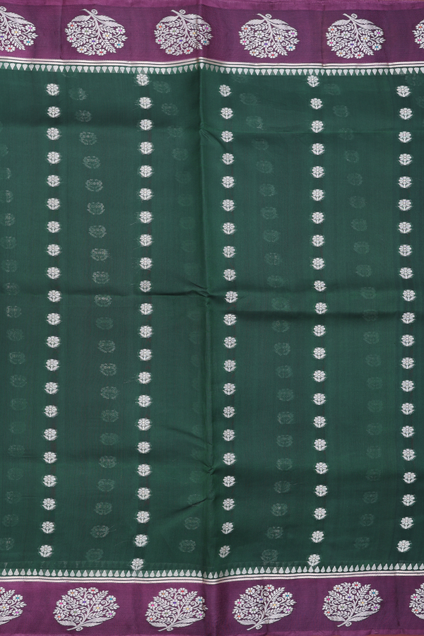 Raw Silk Saree In Leaf Green With Floral Buttas
