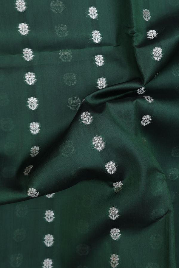 Raw Silk Saree In Leaf Green With Floral Buttas