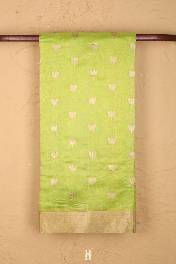 Raw Silk Saree In Lime Green With Floral Buttas