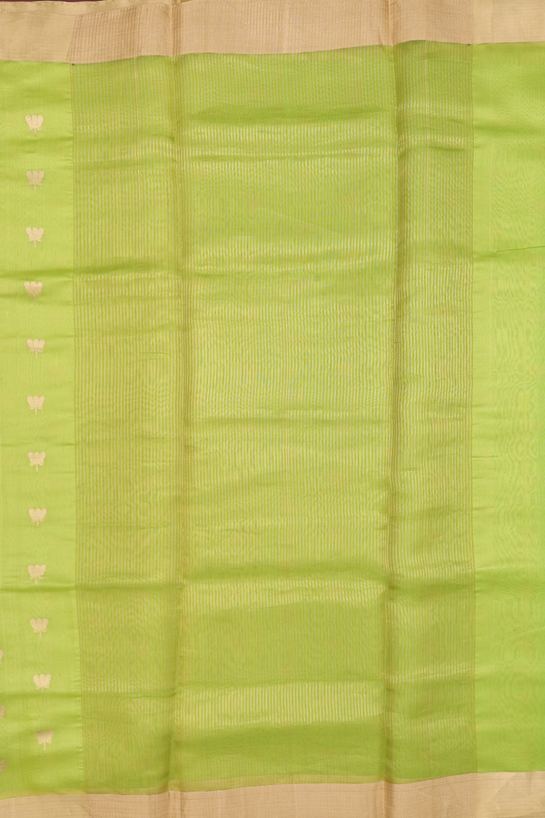 Raw Silk Saree In Lime Green With Floral Buttas