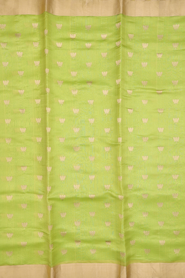 Raw Silk Saree In Lime Green With Floral Buttas