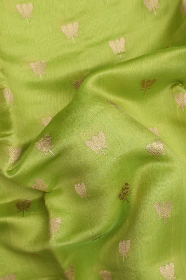 Raw Silk Saree In Lime Green With Floral Buttas