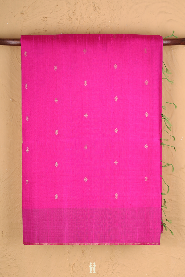 Raw Silk Saree In Magenta With Floral Buttas