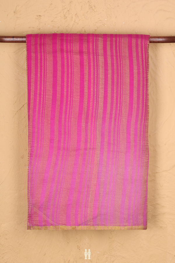 Raw Silk Saree In Magenta With Stripes Design
