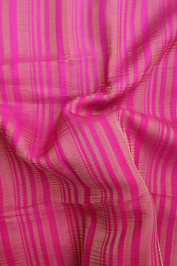 Raw Silk Saree In Magenta With Stripes Design