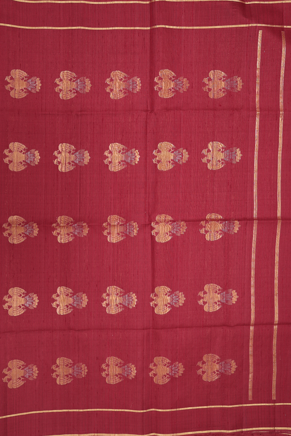 Raw Silk Saree In Maroon With Iruthalai Pakshi Pallu