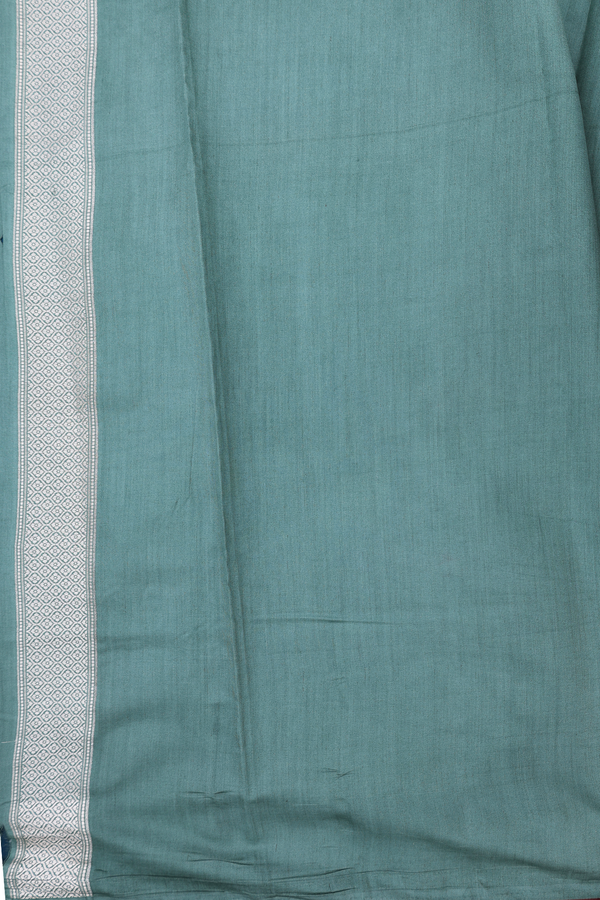 Raw Silk Saree In Midnight Green With Floral Buttas