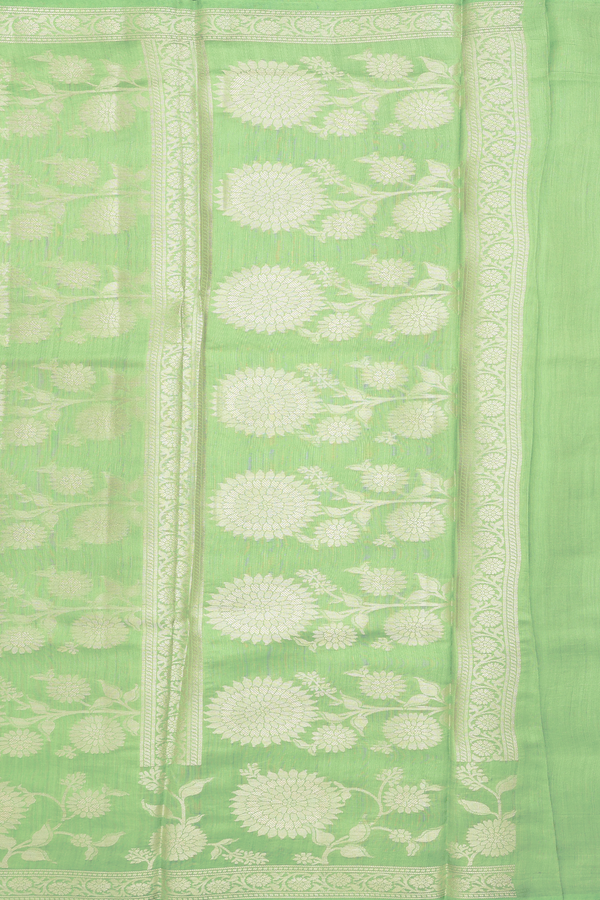 Raw Silk Saree In Moss Green With Floral Buttas