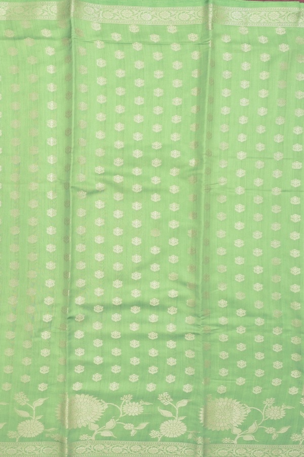 Raw Silk Saree In Moss Green With Floral Buttas