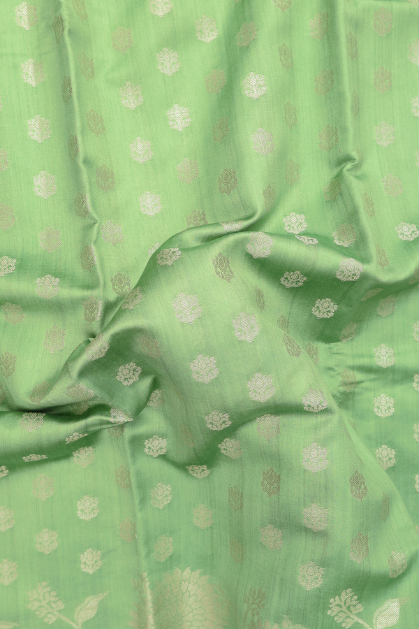 Raw Silk Saree In Moss Green With Floral Buttas