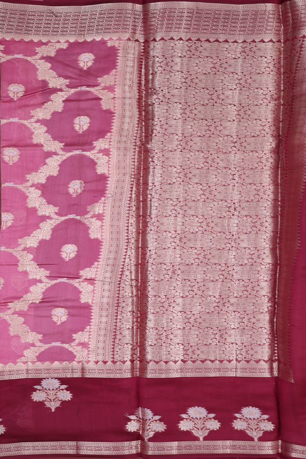 Raw Silk Saree In Mulberry With Ogee Design