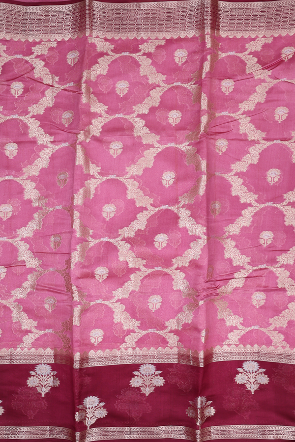 Raw Silk Saree In Mulberry With Ogee Design