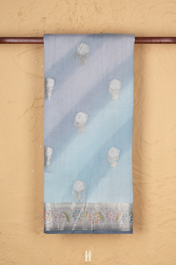 Raw Silk Saree In Multicolor With Floral Buttas