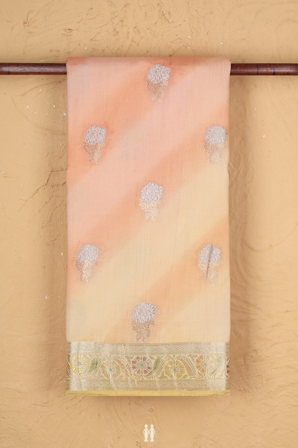 Raw Silk Saree In Multicolor With Floral Buttas